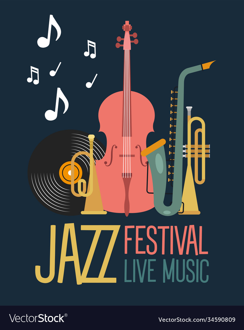 Jazz festival poster with instruments and music Vector Image