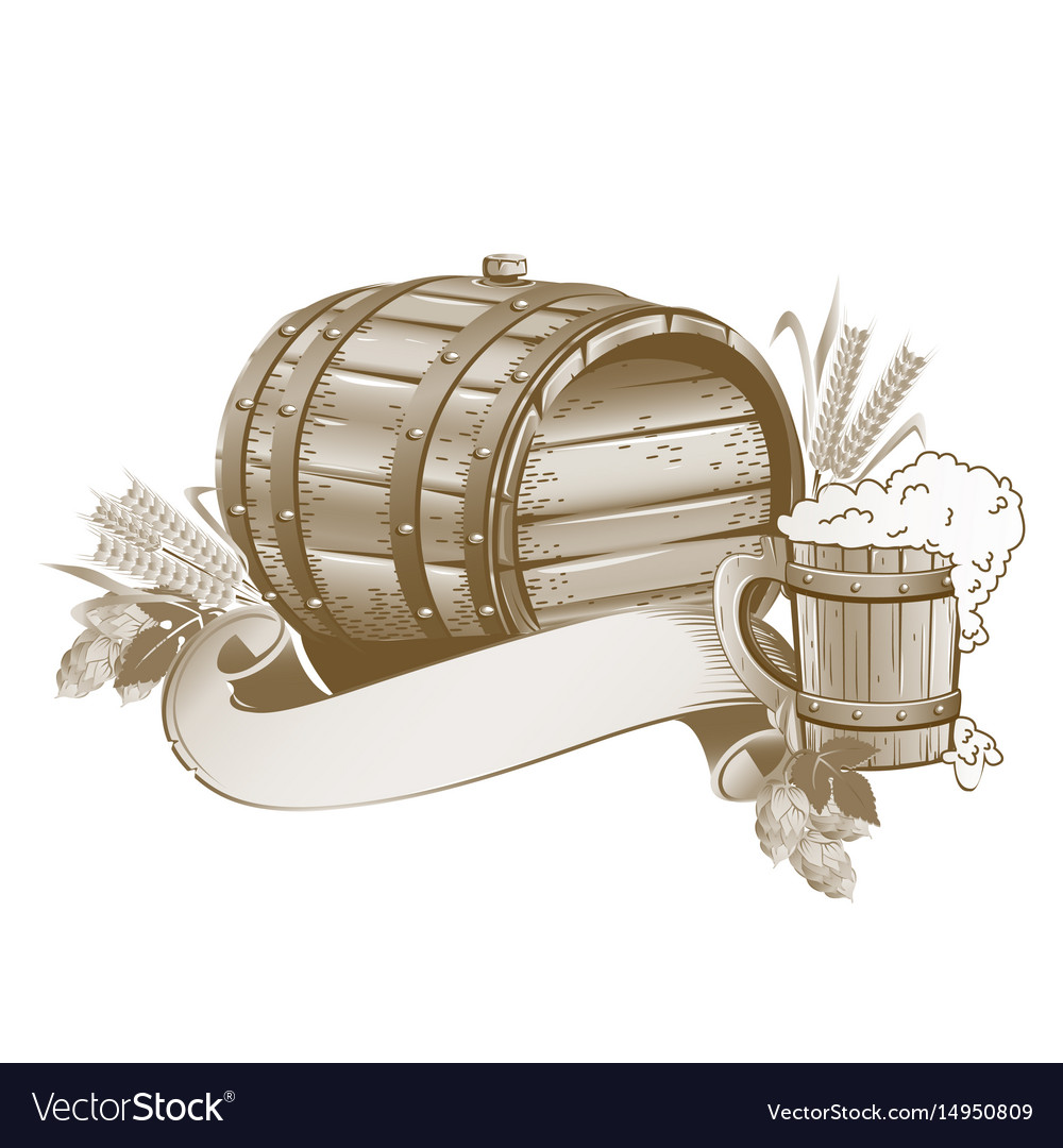 Wooden beer barrel still life