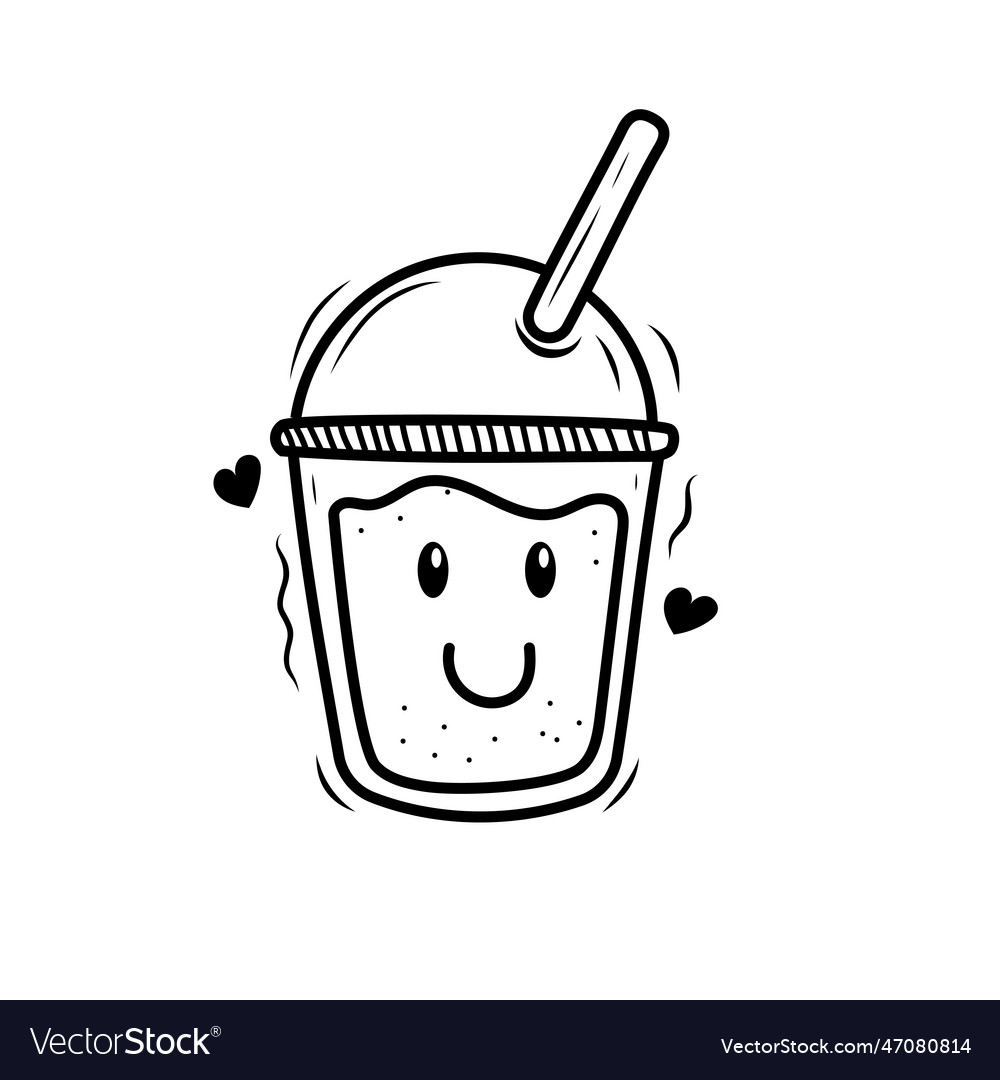 Cute milk tea character with doodle hand drawn Vector Image