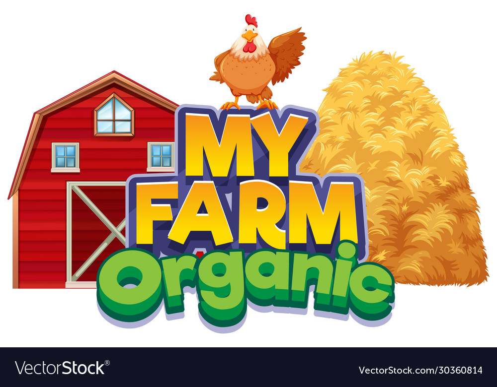 Font design for word my farm with chicken and barn