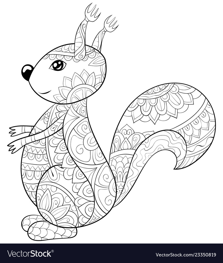 Adult coloring bookpage a cute cartoon squirrel Vector Image