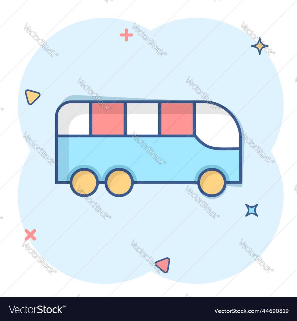 Bus icon in comic style coach cartoon on white Vector Image Bus icon in comic style coach cartoon on white Vector Image
