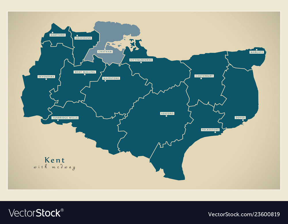 Modern map - kent county with districts including Vector Image