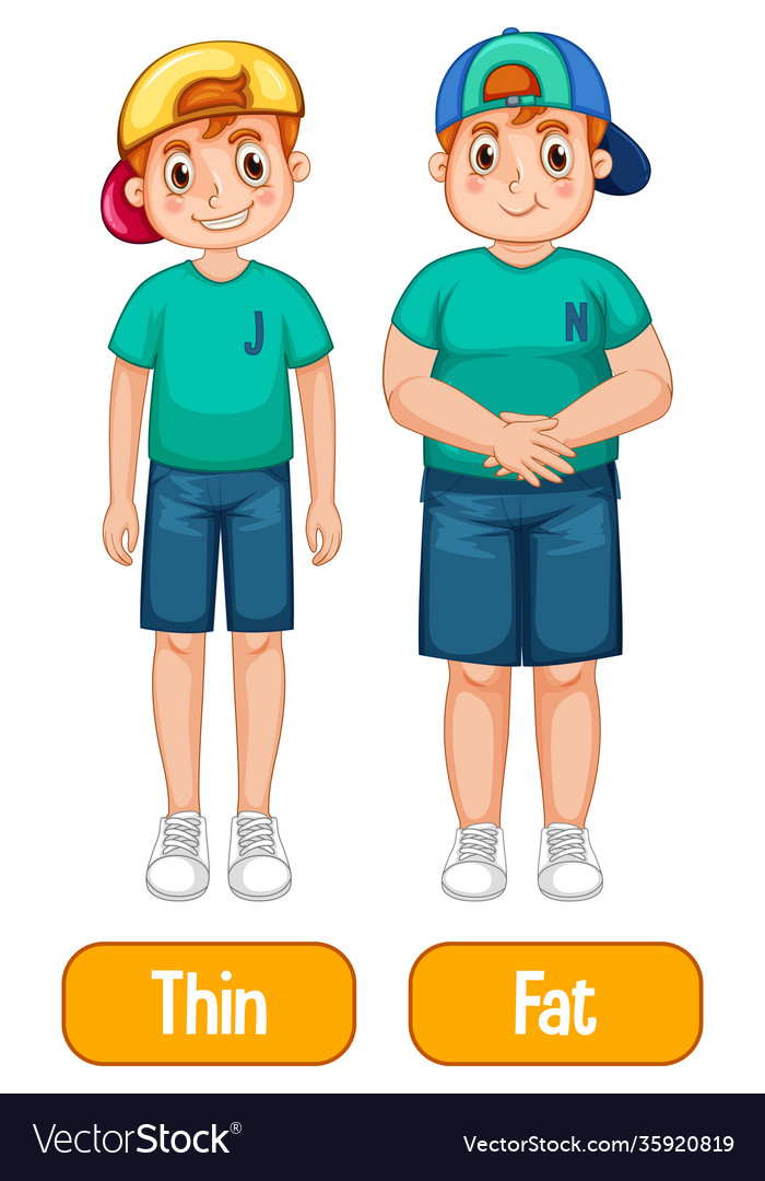 Opposite Adjectives With Thin Boy And Fat Boy On Vector Image