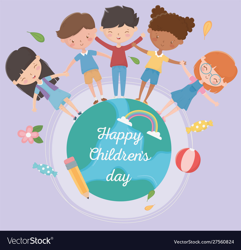 Happy childrens day boys and girls around world Vector Image