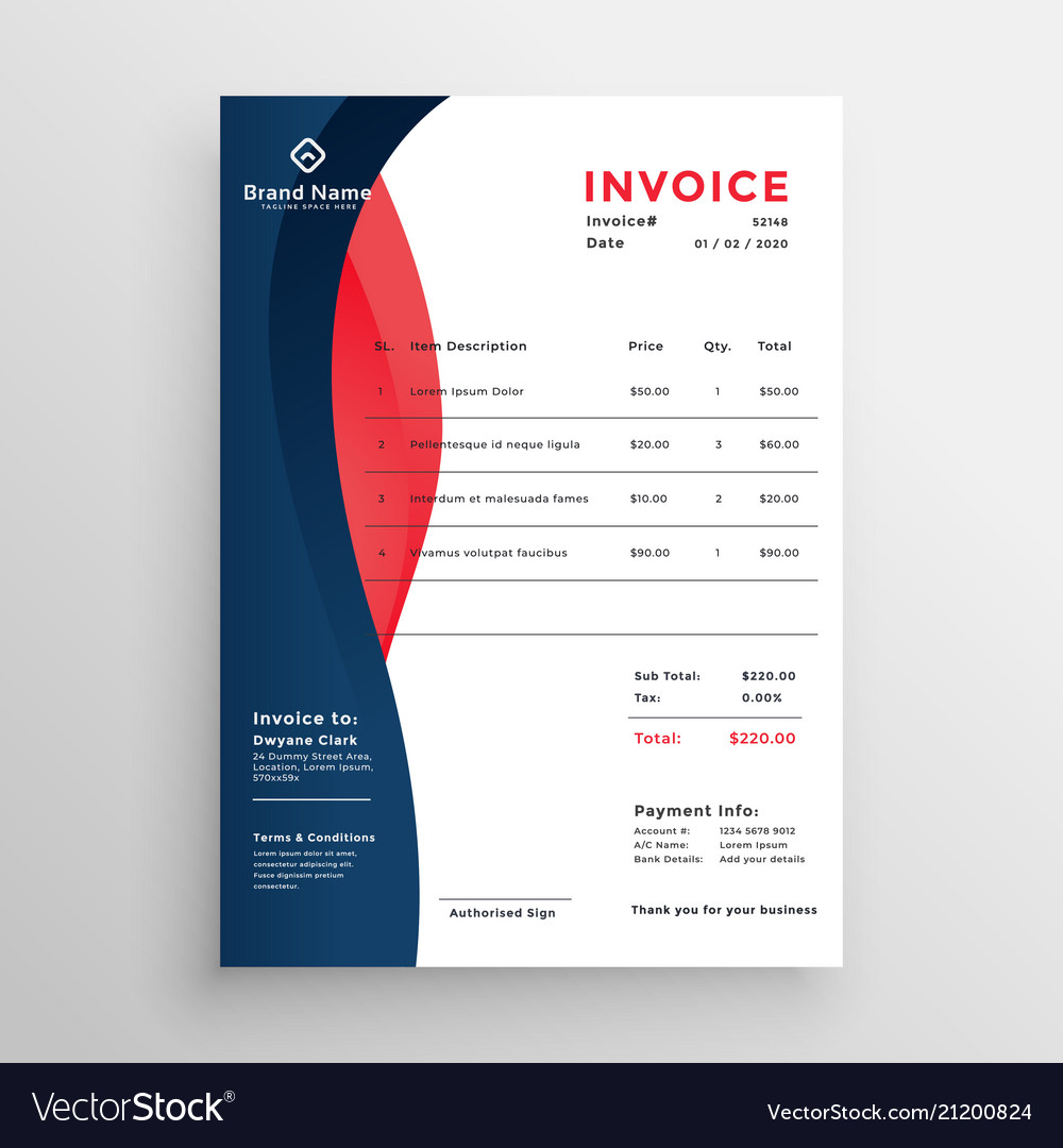 Modern professional invoice template design Vector Image