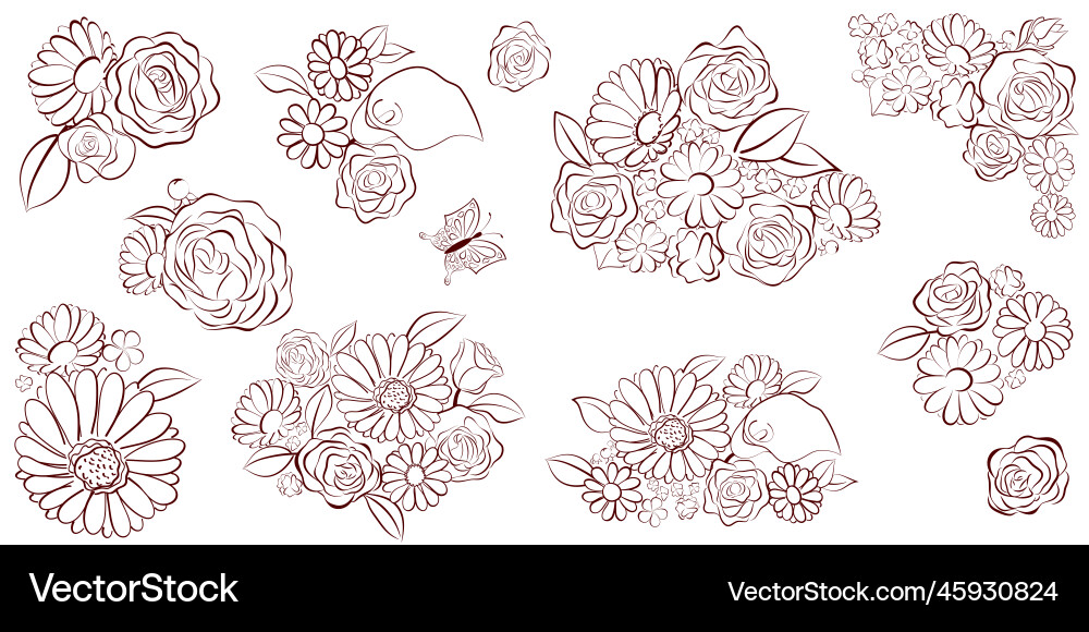 Set of flower bouquets Royalty Free Vector Image