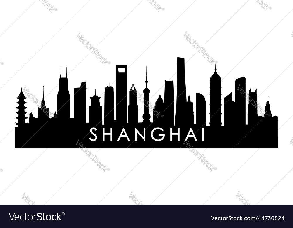 Shanghai skyline silhouette black city Royalty Free Vector