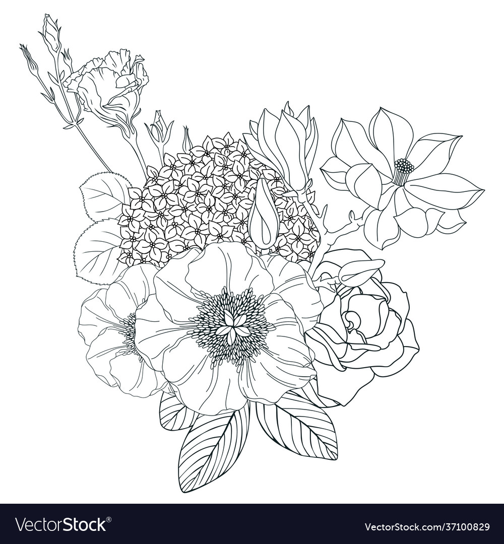 Arrangement with spring flowers floral outlines Vector Image