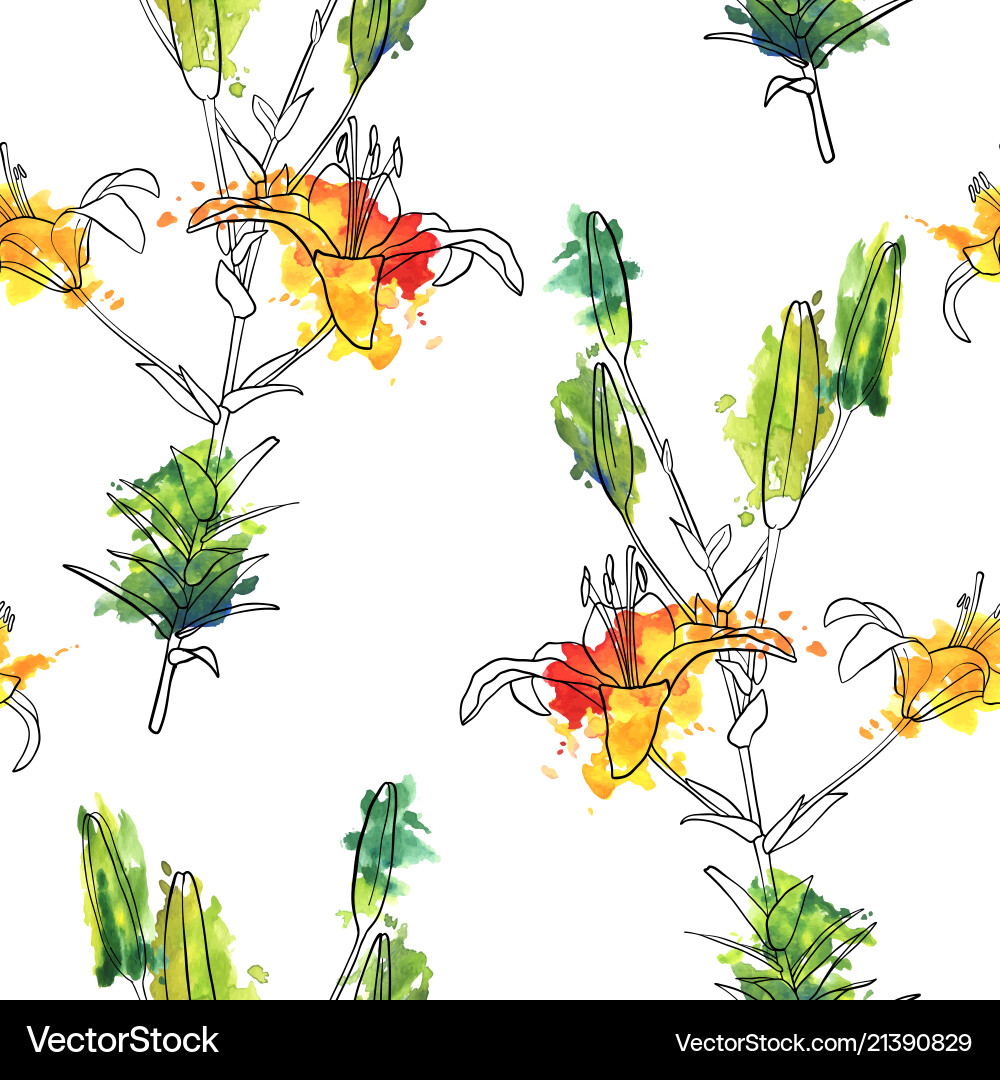 Seamless pattern with lily flower Royalty Free Vector Image