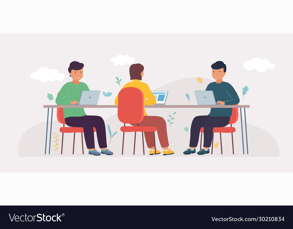 Coworking studio with people sitting at table Vector Image