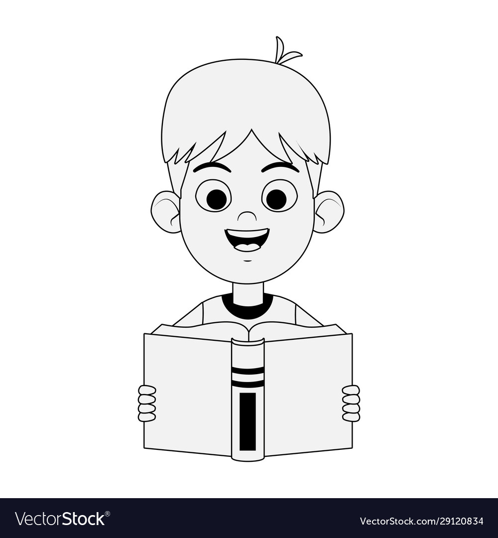 Happy boy reading a book flat design Royalty Free Vector