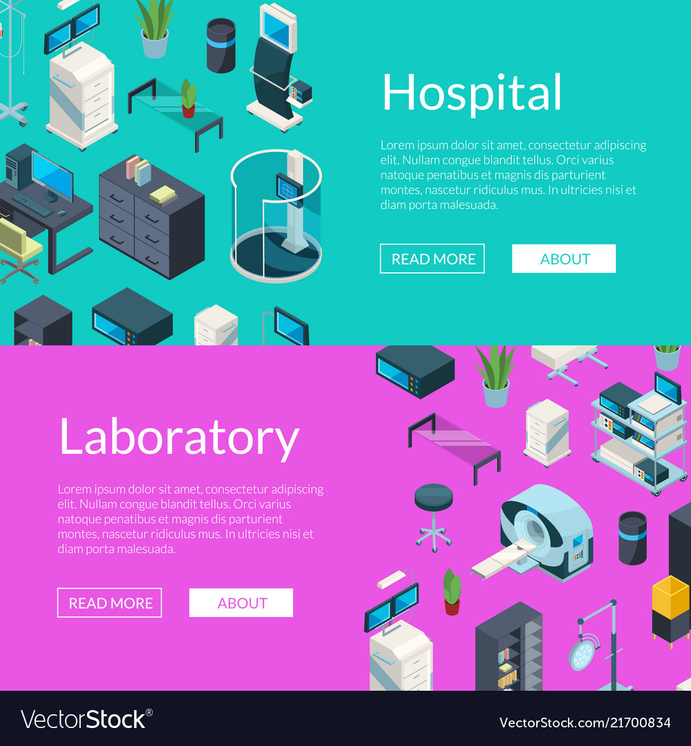 Isometric Hospital Icons Web Banner Royalty Free Vector