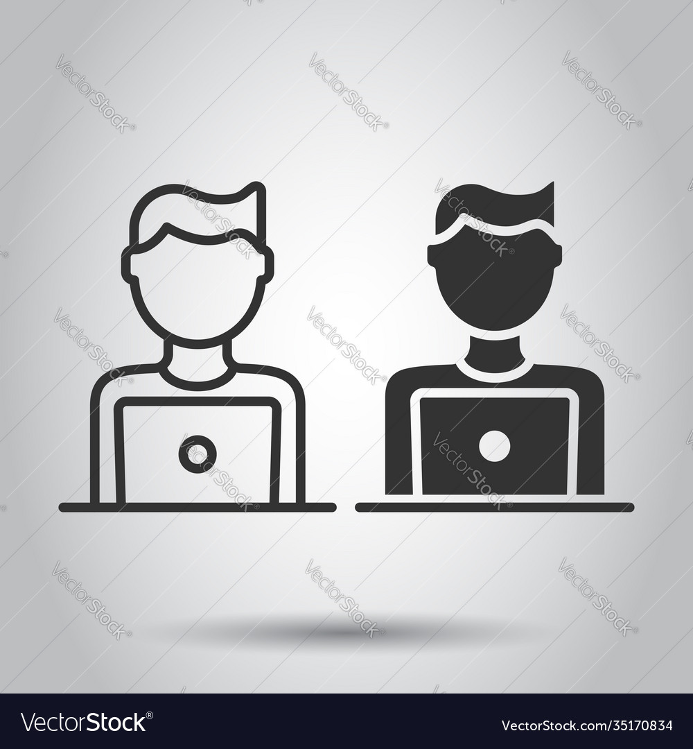 People with laptop computer icon in flat style pc Vector Image