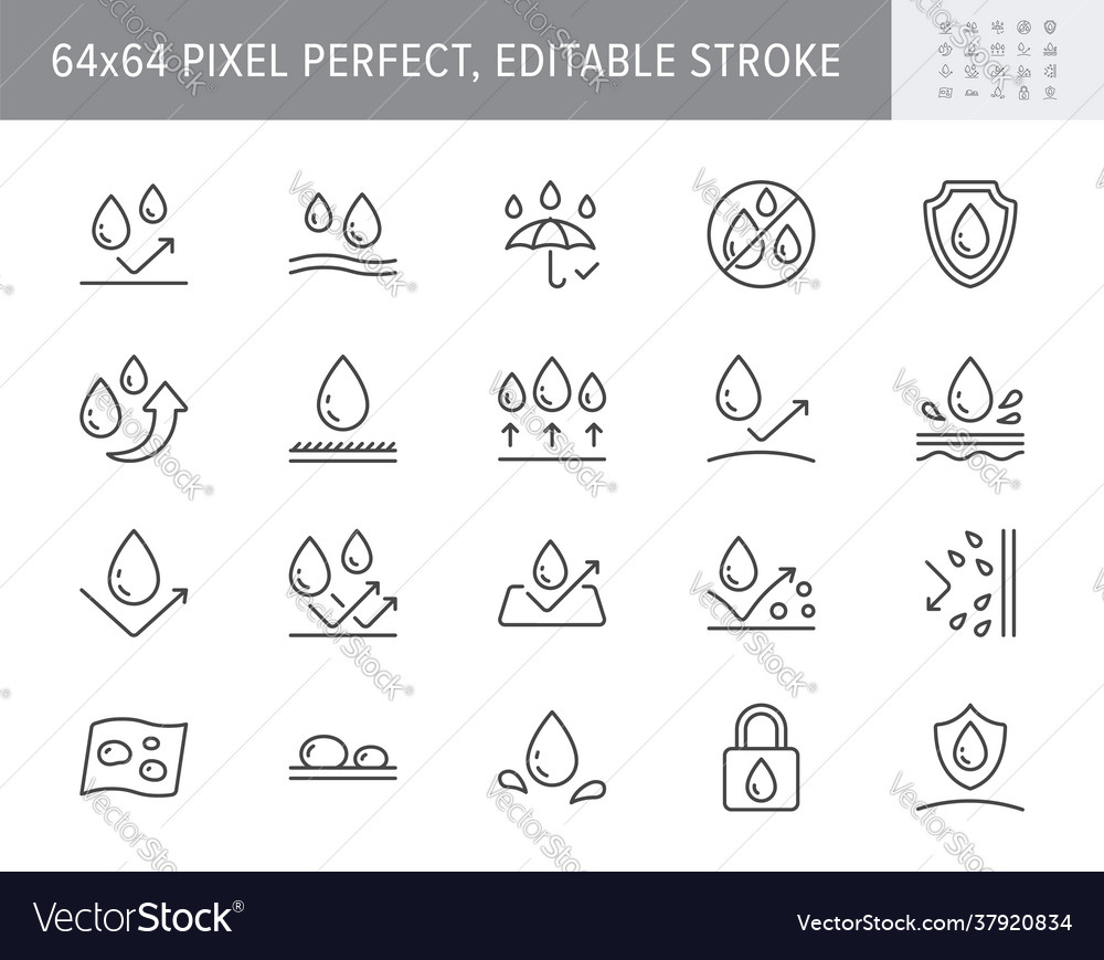 Waterproof line icons include Royalty Free Vector Image