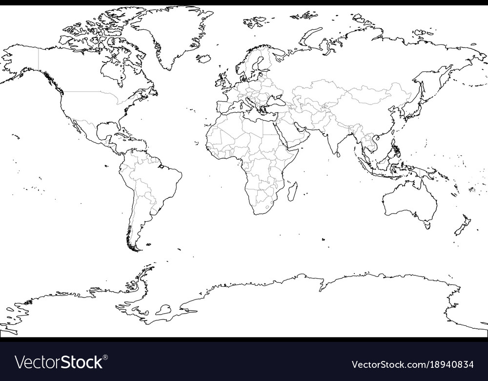 World Map Blank Outline Countries   World Map Outline Thin Country Borders And Thick Vector 18940834 