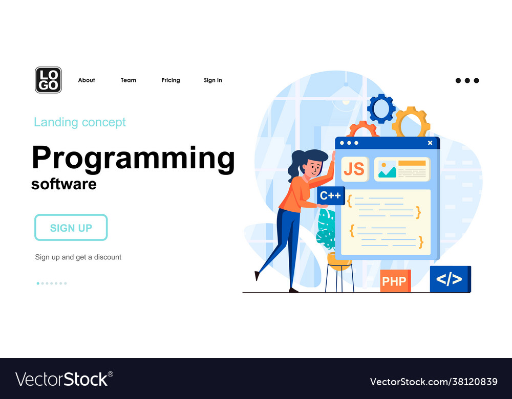 Programming software web concept woman develops Vector Image