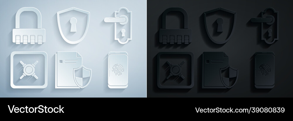 Set document protection concept door handle safe Vector Image