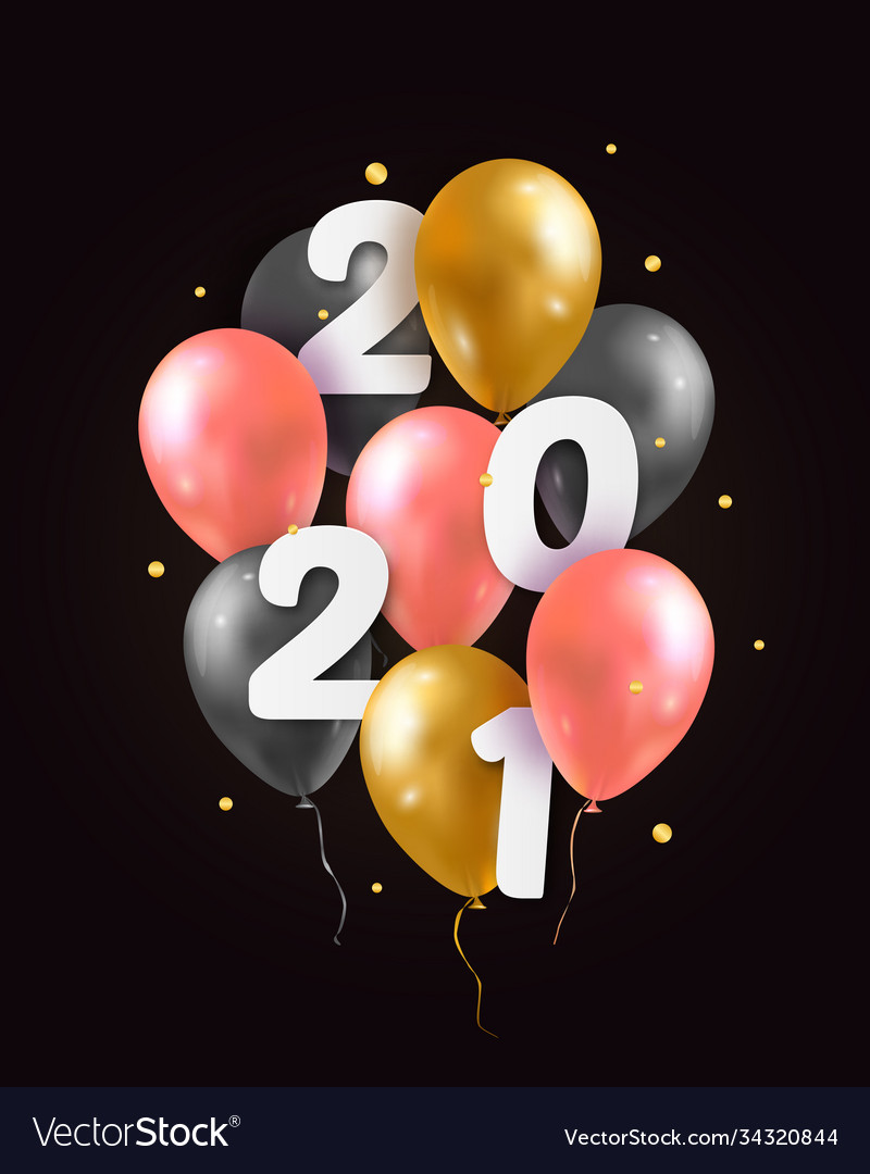 2021 happy new year with 3d realistic balloons vector image 2021 happy new year with 3d realistic balloons