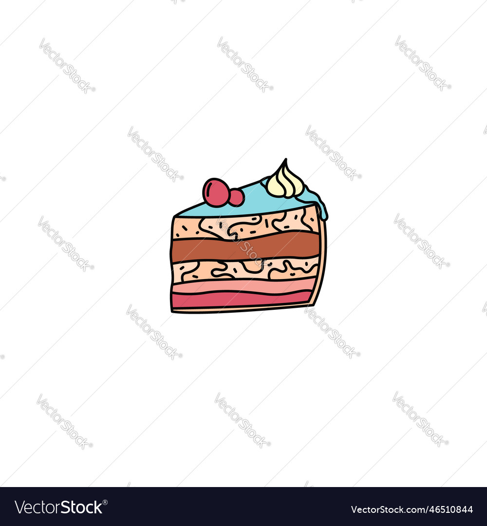 Cake piece doodle colorful hand drawn food Vector Image