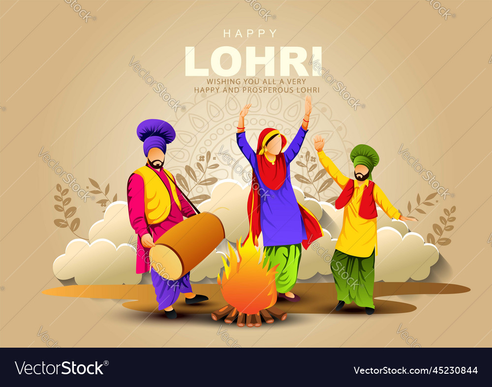 Happy lohri festival of punjab india background Vector Image