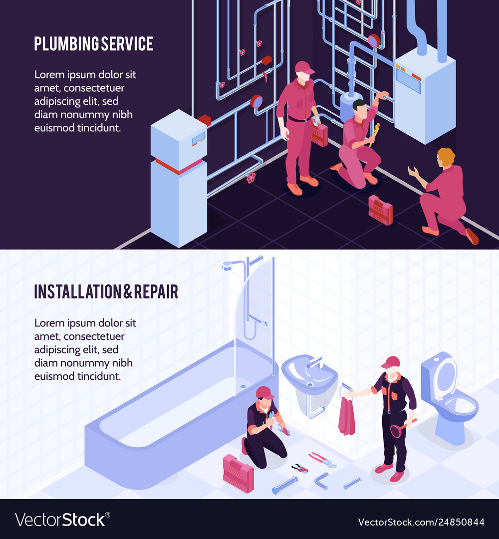 Plumbing isometric banners vector image Plumbing isometric banners
