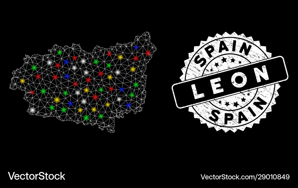 Bright mesh wire frame leon province map Vector Image