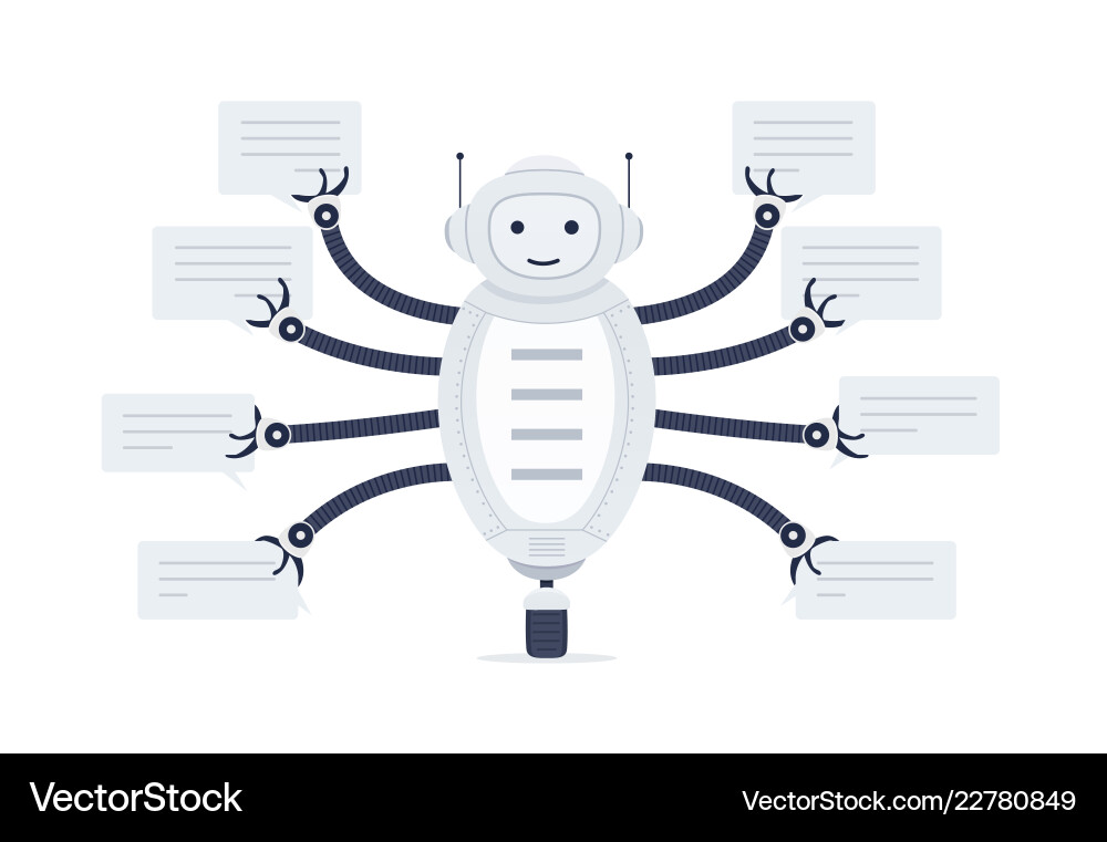 Chat bot with bubbles speech in hands robot Vector Image