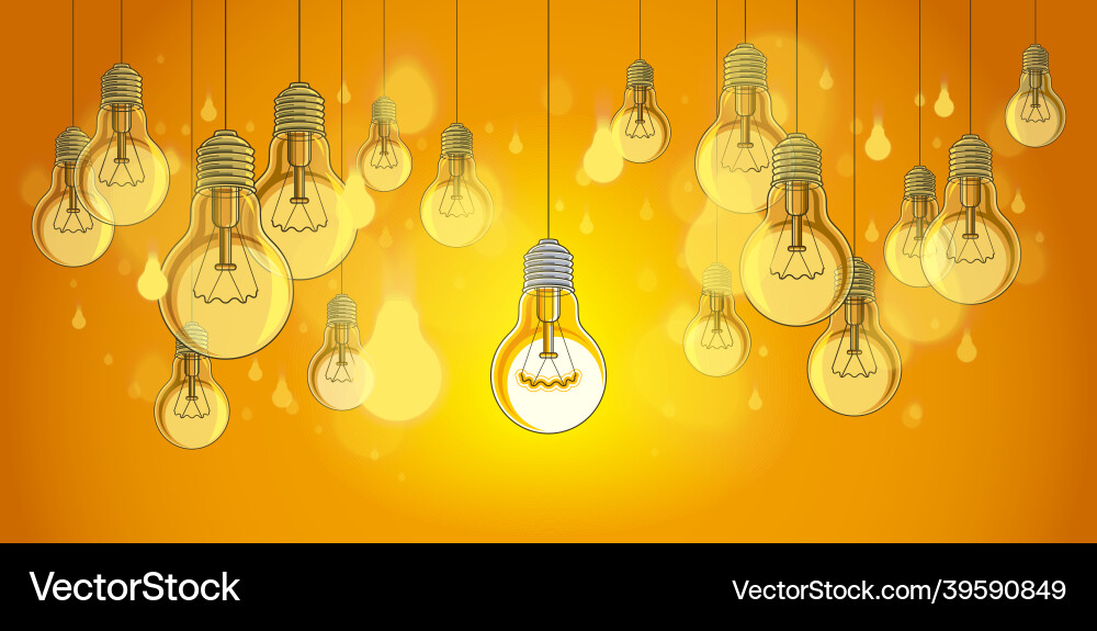 Idea concept light bulbs with single one Vector Image