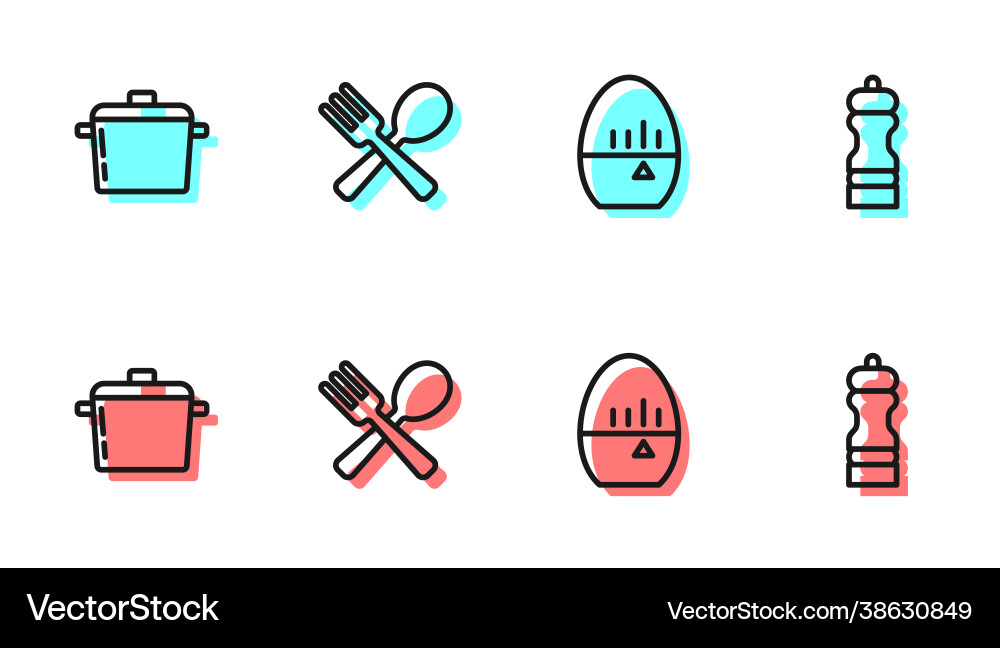 Set line kitchen timer cooking pot crossed fork Vector Image