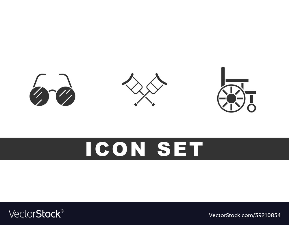 Set eyeglasses crutch or crutches and wheelchair Vector Image