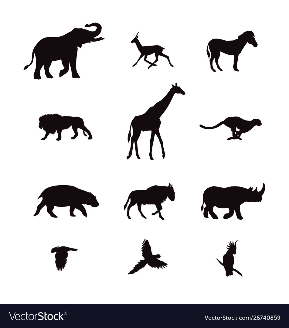 Black set african animals silhouette Royalty Free Vector