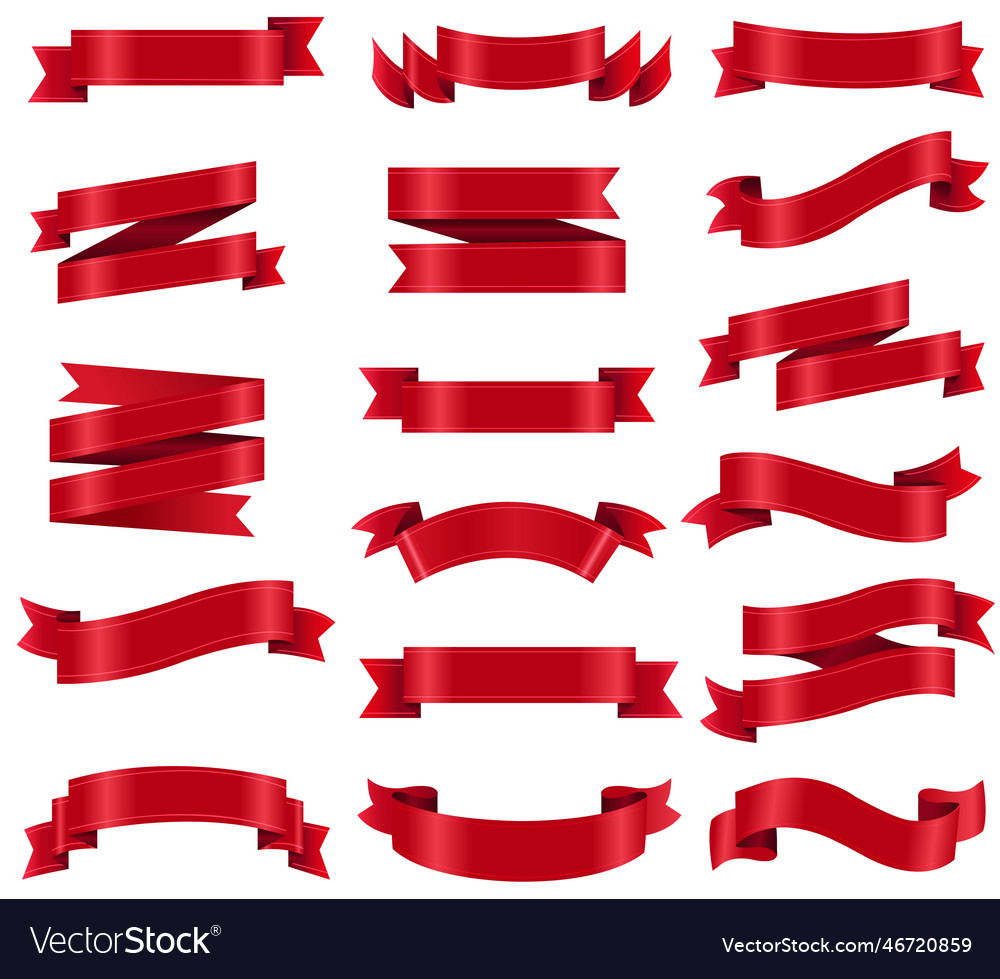 Red silk ribbon big set Royalty Free Vector Image