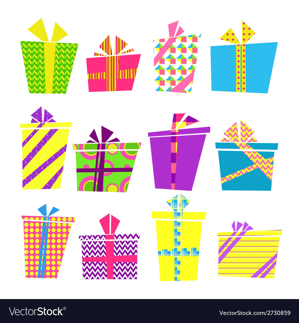 Set colorful cartoon style present boxes Vector Image