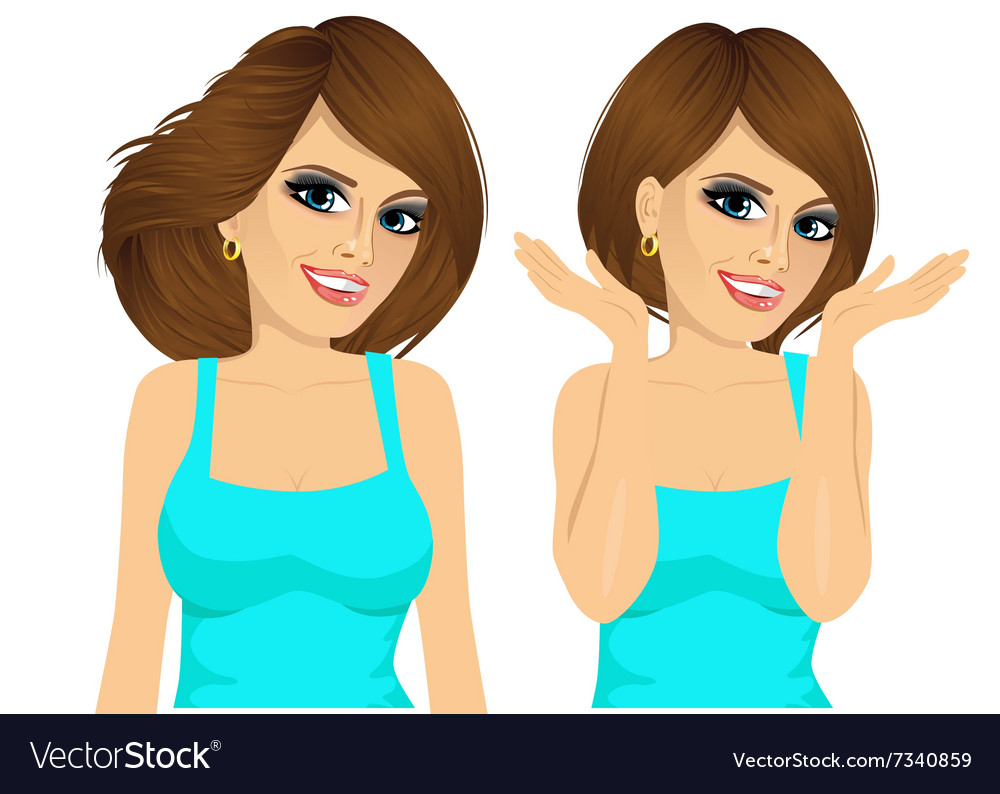 Two Brunette Women With Long Hairstyle Royalty Free Vector