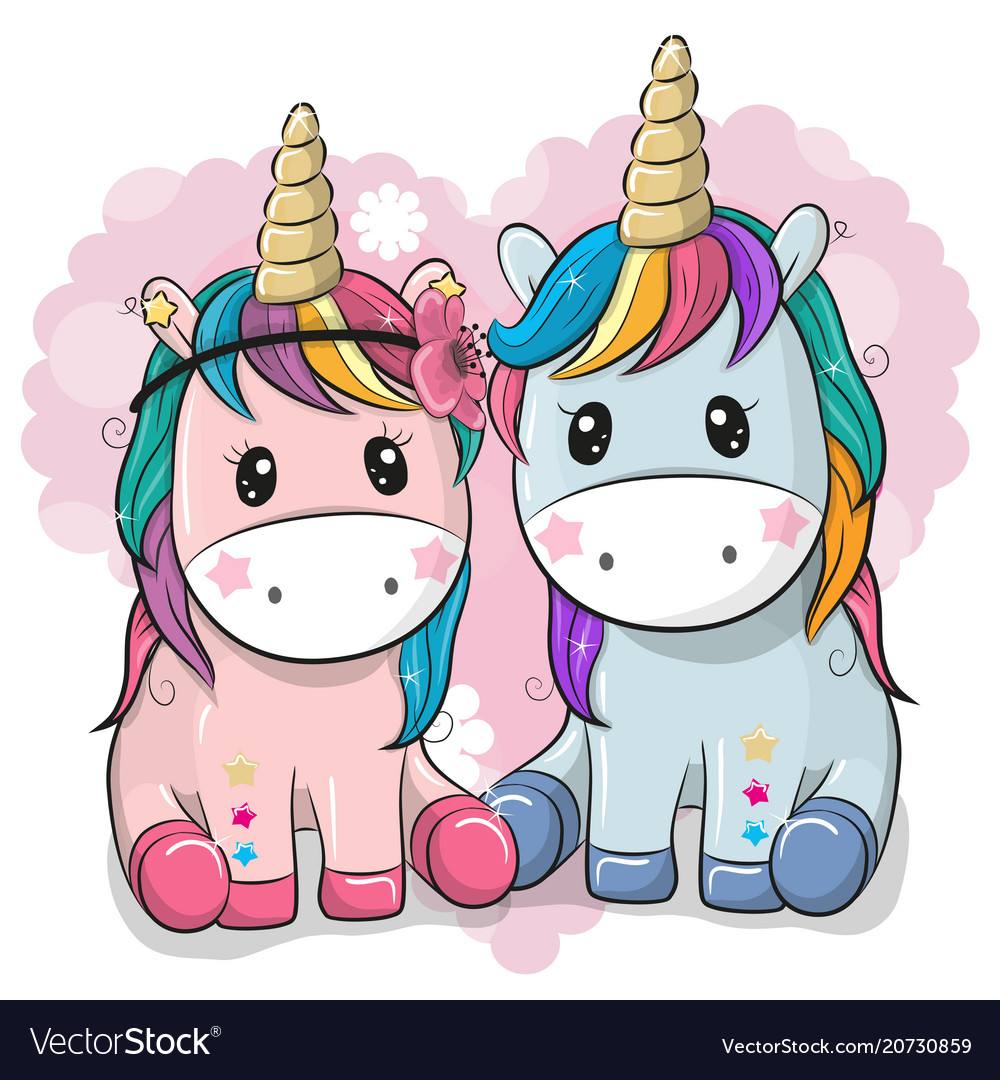 Two cute unicorns on a heart background Royalty Free Vector