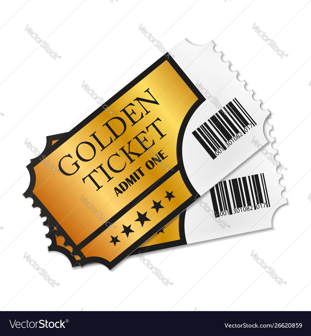 Two designed retro golden tickets close up top Vector Image