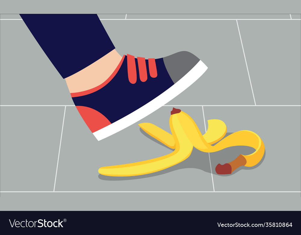 Foot In Shoe About To Step On Banana Peel Vector Image