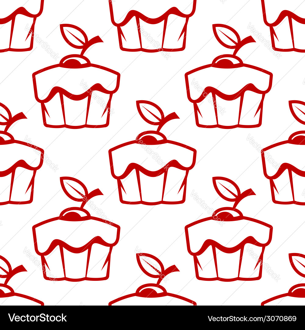 Cherry cupcake seamless pattern Royalty Free Vector Image