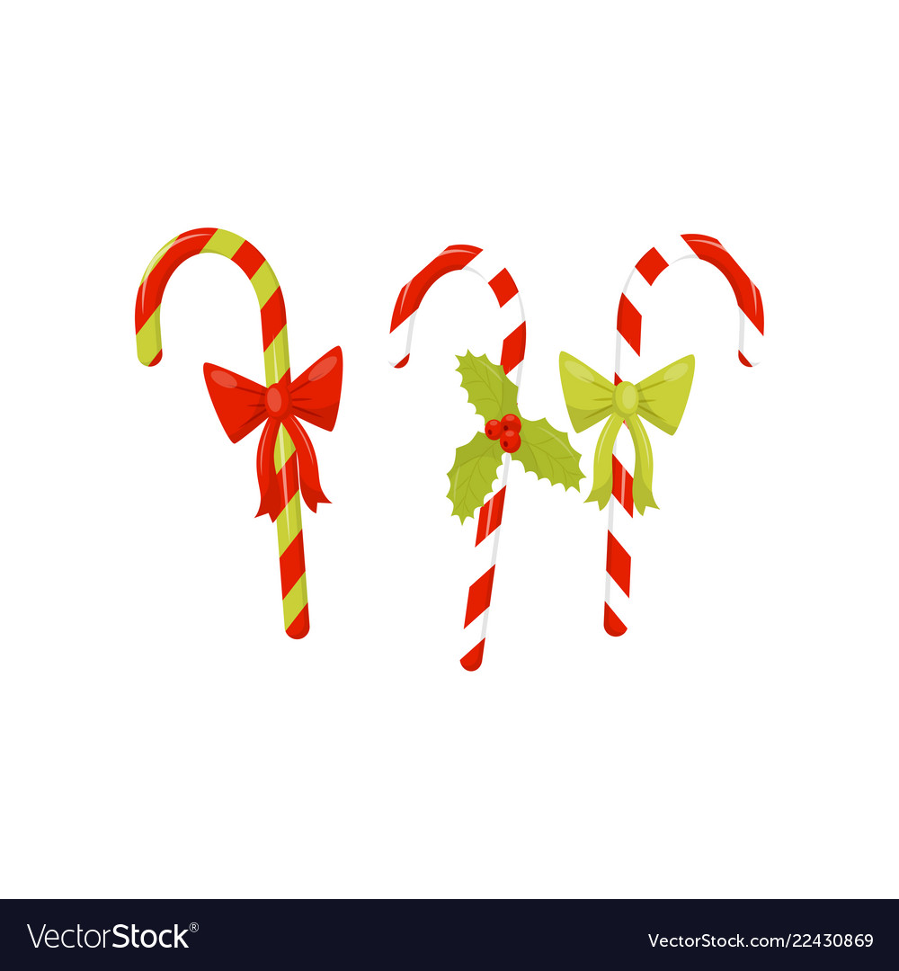 Three candy canes decorated with bright bows Vector Image