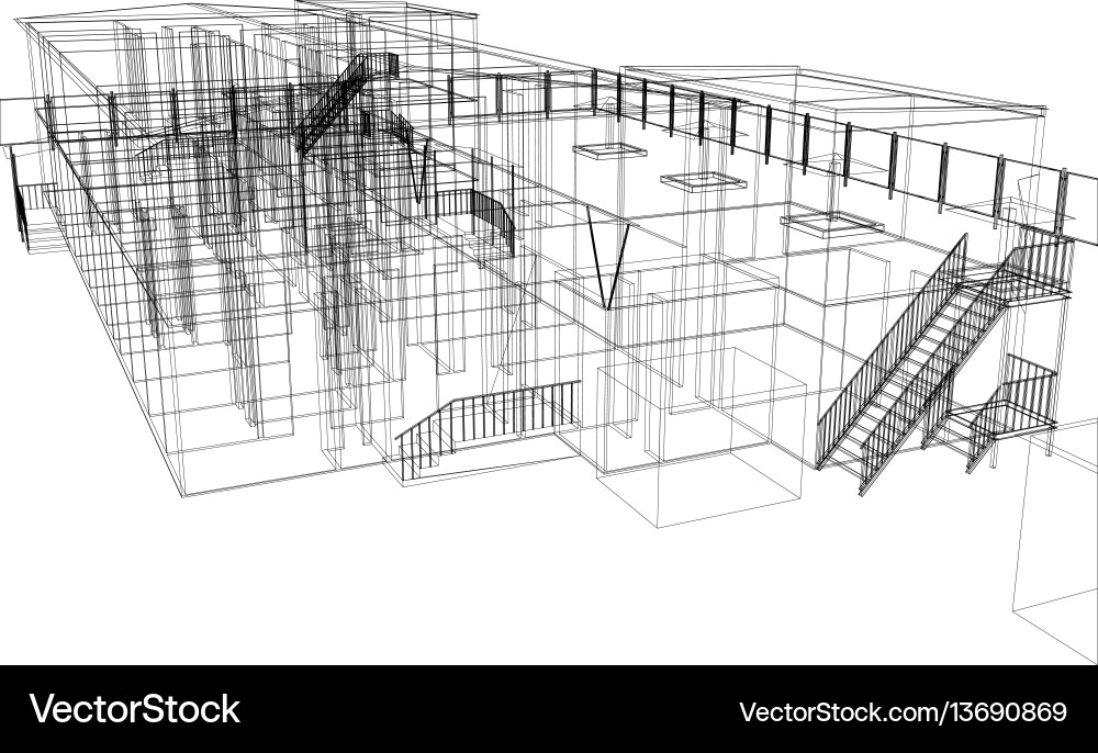Wire-frame abstract archticture Royalty Free Vector Image