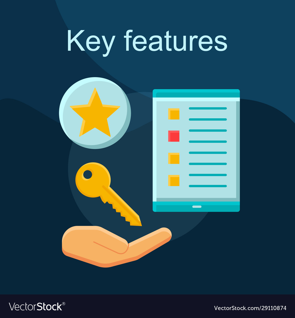 Key features flat concept icon Royalty Free Vector Image