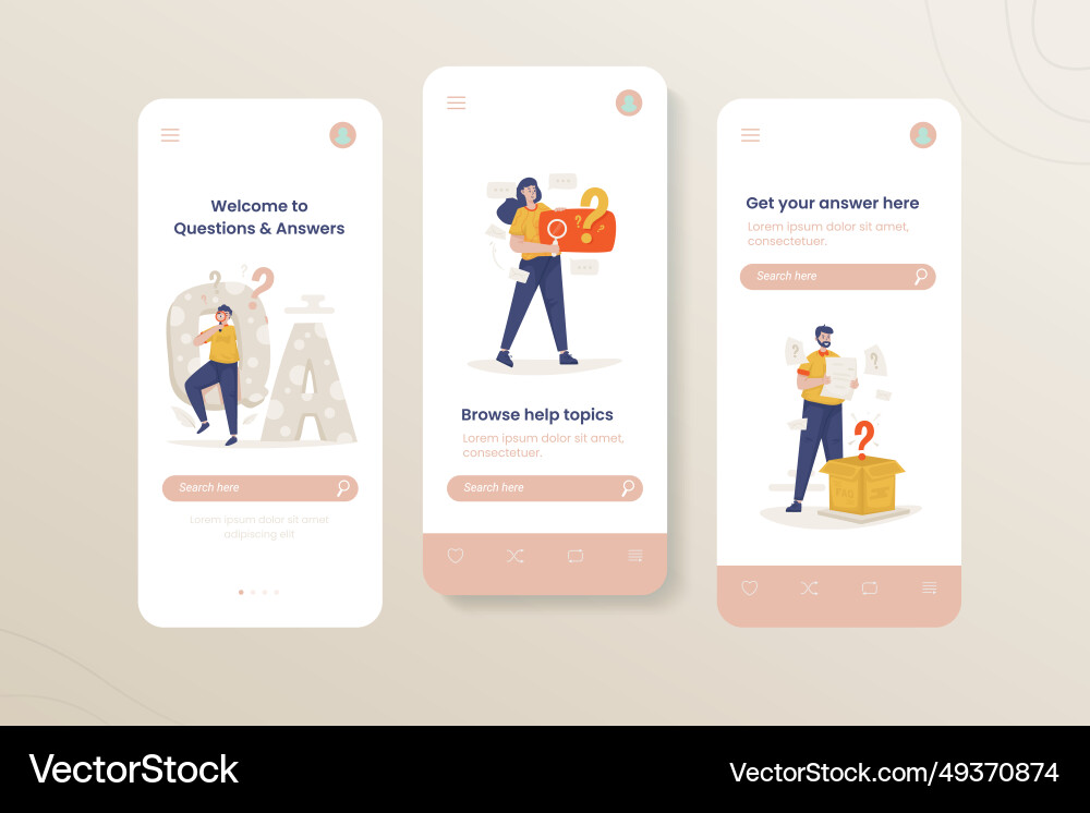 Onboard screen of question asnwer page Royalty Free Vector