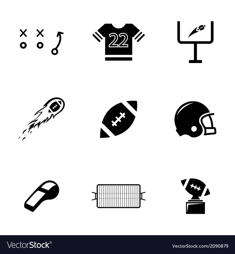 Black football icons set Royalty Free Vector Image