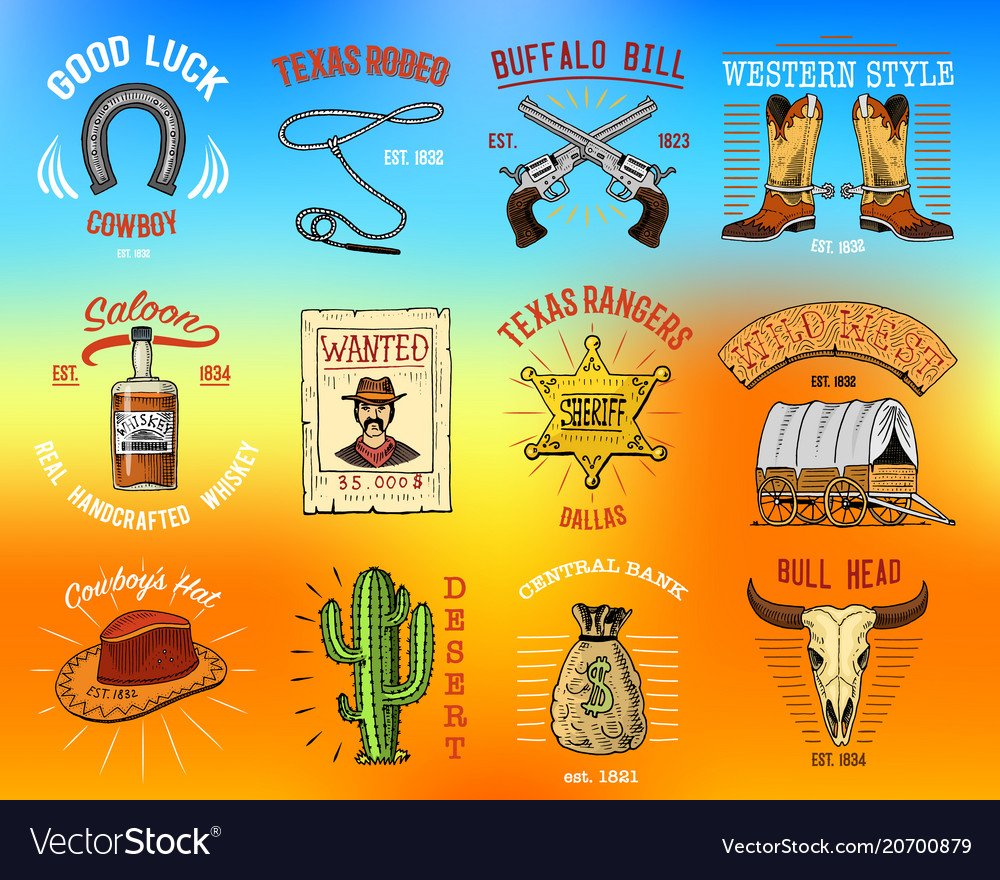 Cowboy set badges wild west rodeo or indians vector image Cowboy set badges wild west rodeo or indians
