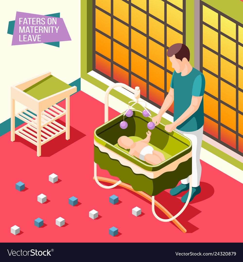 Fathers on maternity leave isometric poster Vector Image