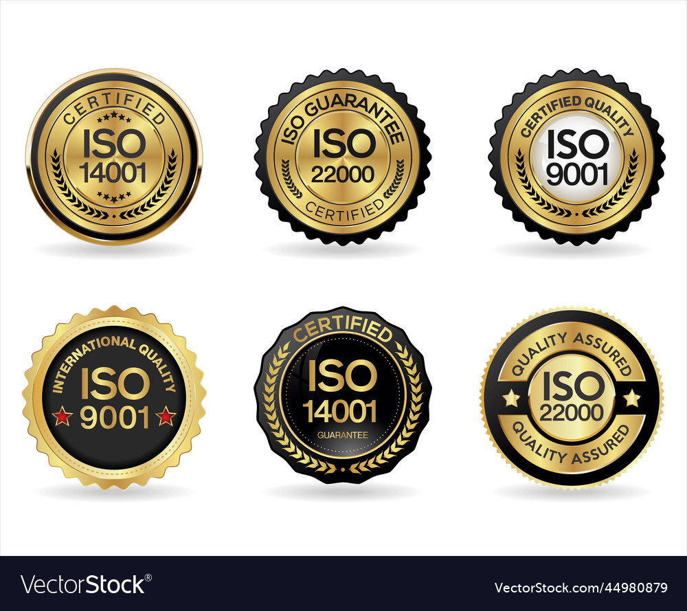 Iso certification gold and black badge collection Vector Image Iso certification gold and black badge collection Vector Image