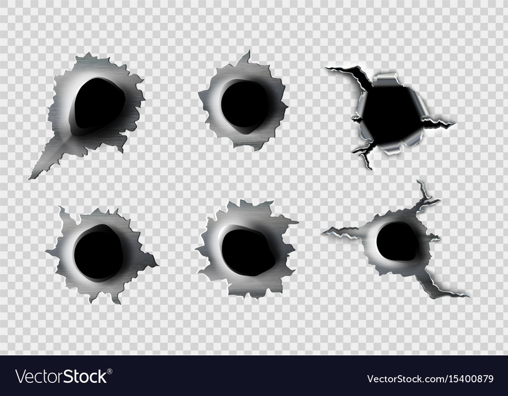 Ragged hole in metal from bullets Royalty Free Vector Image