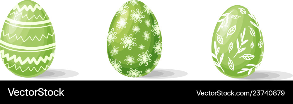 Three green easter eggs with ornaments Royalty Free Vector