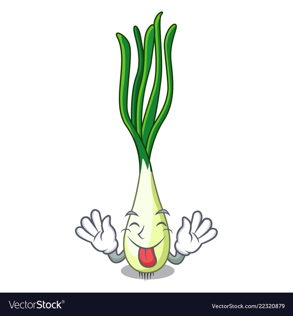 Tongue out fresh scallion isolated on mascot Vector Image